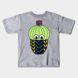 Cute Cactus Design #278: Cute Barrel Cactus In Patterned Pot Kids T-Shirt